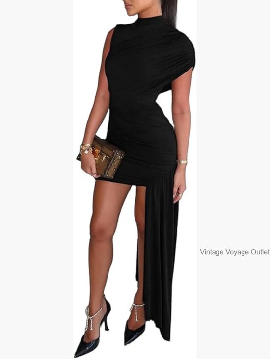 Dresses & Skirts - Women's Ruched Bodycon Maxi Dress Sleeveless Formal Cocktail Party Wedding Guest